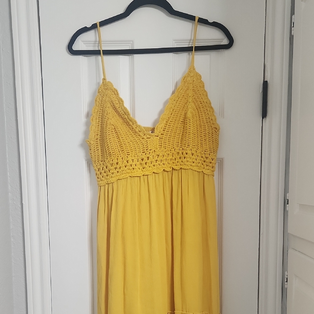 Hint Of Blush Yellow Crochet Dress